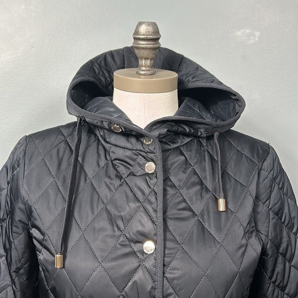 Massimo Dutti Quilted Dark Navy Midi Length Hooded Jacket Coat size small - Picture 7 of 16